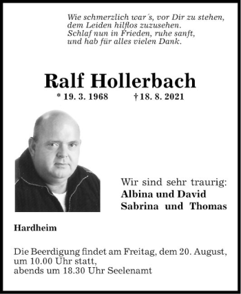 Traueranzeige von Ralf Hollerbach von Fränkische Nachrichten