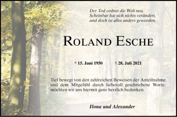 Traueranzeige von Roland Esche von Mannheimer Morgen