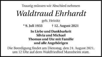 Traueranzeige von Waldtraud Ehrhardt von Mannheimer Morgen