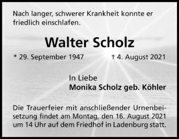 Traueranzeige von Walter Scholz von Mannheimer Morgen