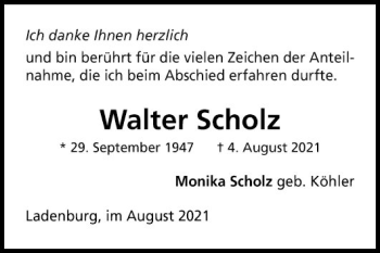 Traueranzeige von Walter Scholz von Mannheimer Morgen