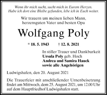 Traueranzeige von Wolfgang Poly von Mannheimer Morgen