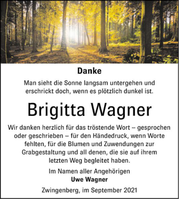 Traueranzeige von Brigitta Wagner von Bergsträßer Anzeiger