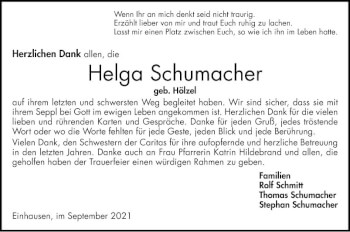 Traueranzeige von Helga Schumacher von Bergsträßer Anzeiger