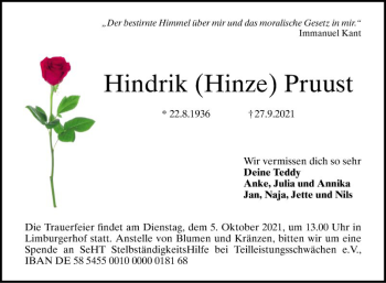 Traueranzeige von Hindrik  Pruust von Mannheimer Morgen