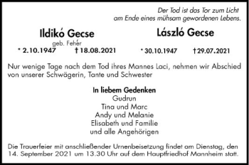 Traueranzeige von Laszlo Gecse von Mannheimer Morgen