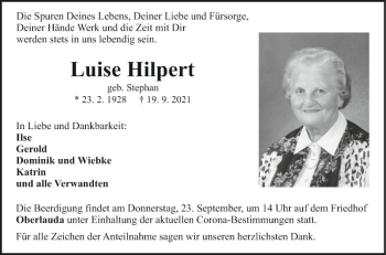 Traueranzeige von Luise Hilpert von Fränkische Nachrichten