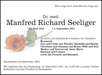 Traueranzeige von Manfred Richard Seeliger von Mannheimer Morgen