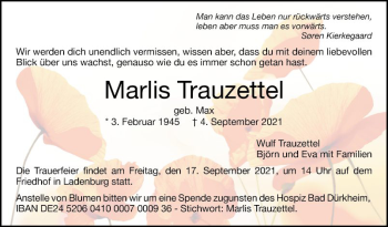 Traueranzeige von Marlis Trauzettel von Mannheimer Morgen