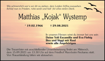 Traueranzeige von Matthias  Wystemp von Südhessen Morgen