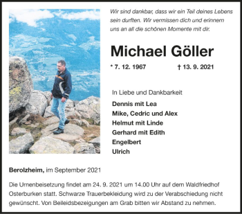 Traueranzeige von Michael Göller von Fränkische Nachrichten