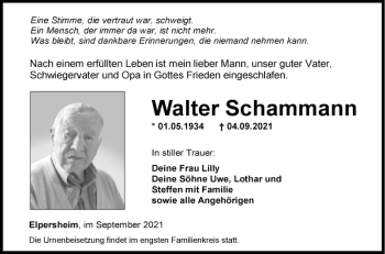 Traueranzeige von Walter Schammann von Fränkische Nachrichten