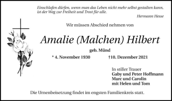 Traueranzeige von Amalie Hilbert von Mannheimer Morgen