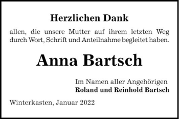 Traueranzeige von Anna Bartsch von Bergsträßer Anzeiger