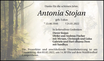 Traueranzeige von Antonia Stojan von Südhessen Morgen