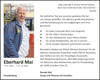 Traueranzeige von Eberhard Mai von Fränkische Nachrichten