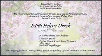 Traueranzeige von Edith Helene Drach von Schwetzinger Zeitung