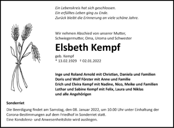 Traueranzeige von Elsbeth Kempf von Fränkische Nachrichten