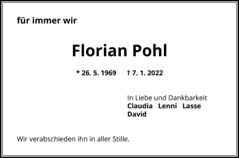 Traueranzeige von Florian Pohl von Mannheimer Morgen