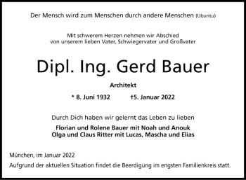 Traueranzeige von Gerd Bauer von Mannheimer Morgen