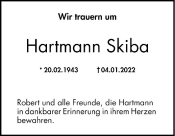 Traueranzeige von Hartmann Skiba von Mannheimer Morgen