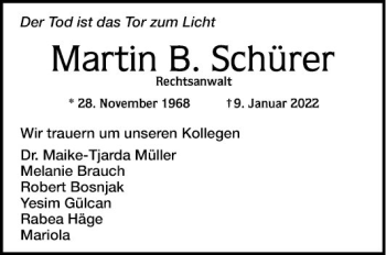 Traueranzeige von Martin B. Schürer von Mannheimer Morgen