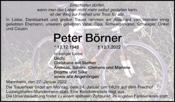 Traueranzeige von Peter Börner von Mannheimer Morgen