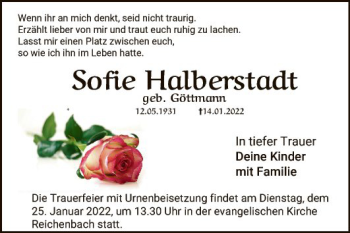 Traueranzeige von Sofie Halberstadt 