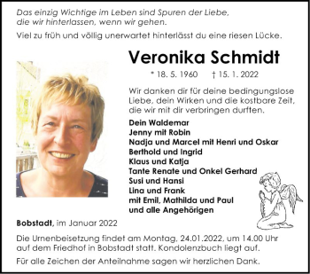 Traueranzeige von Veronika Schmidt von Fränkische Nachrichten