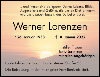 Traueranzeige von Werner Lorenzen von Bergsträßer Anzeiger