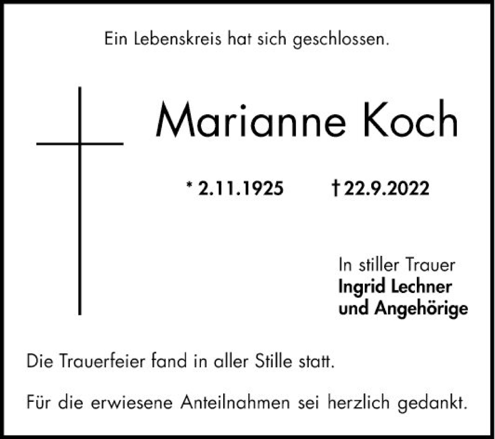 Traueranzeige für Marianne Koch vom 07.10.2022 aus Bergsträßer Anzeiger