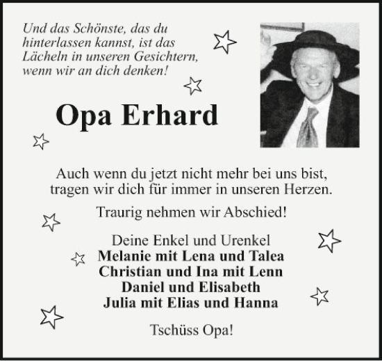 Traueranzeige von Opa Erhard  von Fränkische Nachrichten