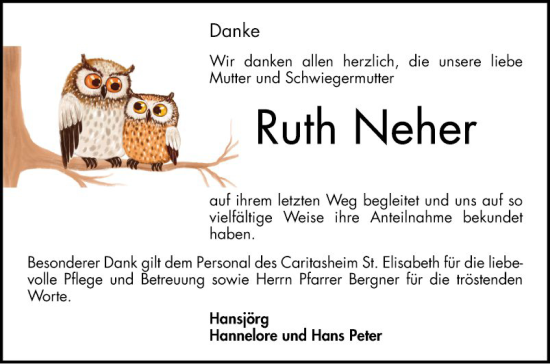 Traueranzeige von Ruth Neher von Bergsträßer Anzeiger