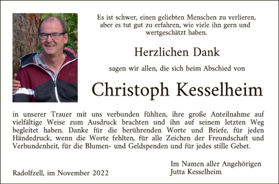 Traueranzeige von Christoph Kesselheim von Bergsträßer Anzeiger