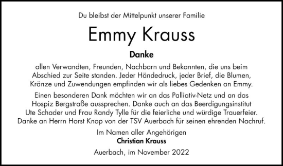 Traueranzeige von Emmy Krauss von Bergsträßer Anzeiger