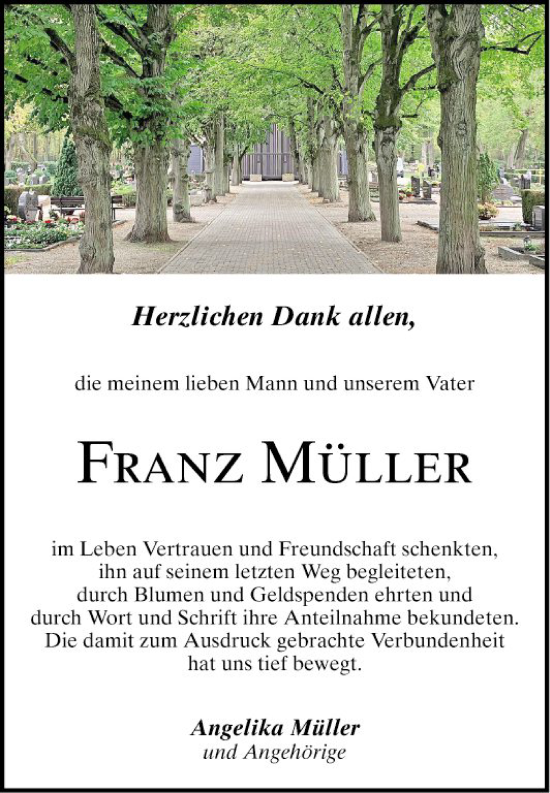 Traueranzeige von Franz Müller von Schwetzinger Zeitung