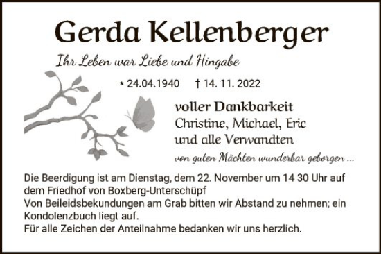 Traueranzeige von Gerda Kellerberger von Fränkische Nachrichten