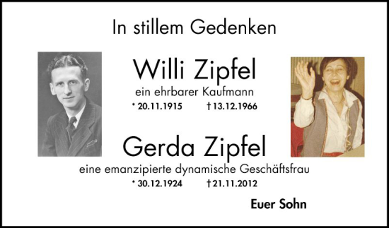 Traueranzeige von Gerda Zipfel von Mannheimer Morgen