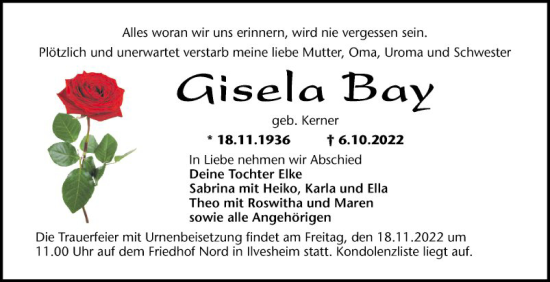 Traueranzeige von Gisela Bay von Mannheimer Morgen