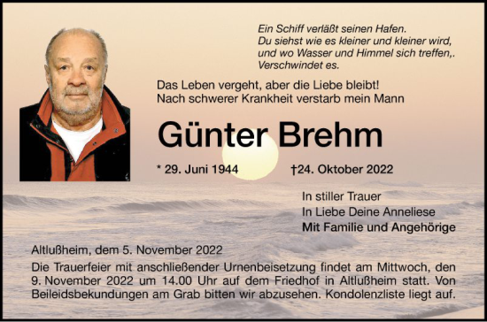 Traueranzeige von Günter Brehm von Schwetzinger Zeitung