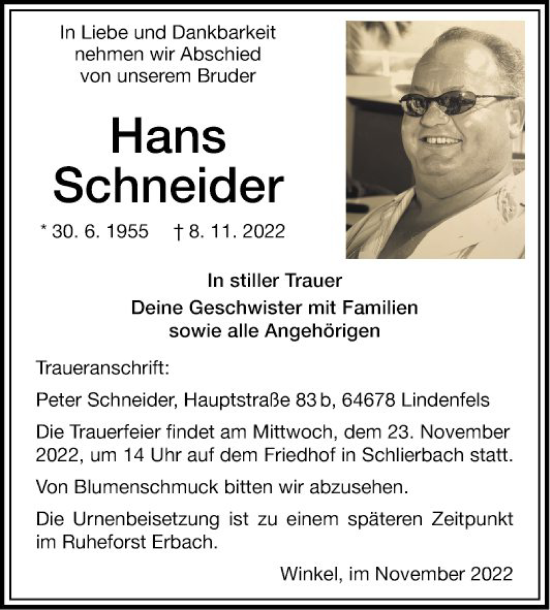 Traueranzeige von Hans Schneider von Bergsträßer Anzeiger