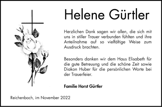 Traueranzeige von Helene Gürtler von Bergsträßer Anzeiger