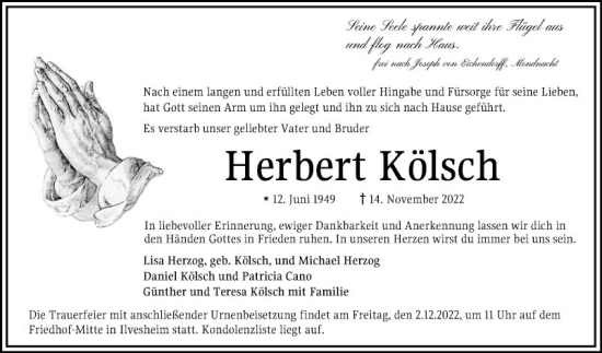 Traueranzeige von Herbert Kölsch von Mannheimer Morgen