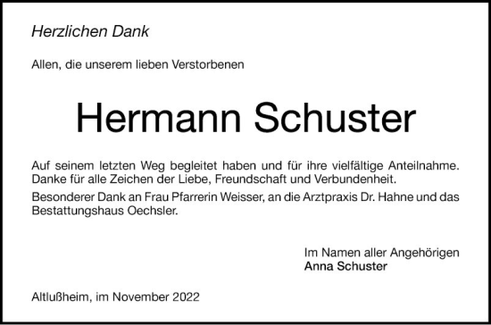 Traueranzeige von Hermann Schuster von Schwetzinger Zeitung