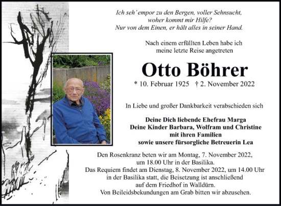 Traueranzeige von Otto Böhrer von Fränkische Nachrichten