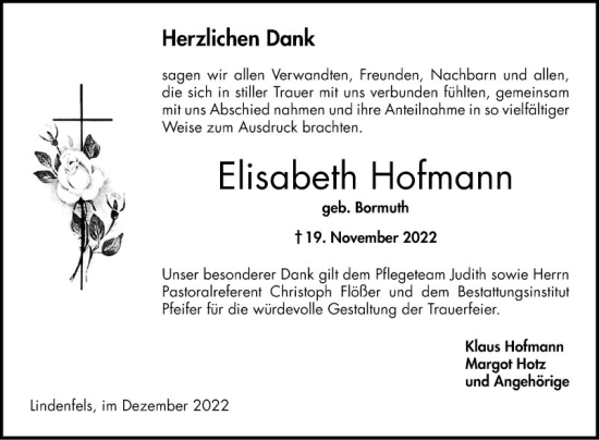 Traueranzeige von Elisabteh Hofmann von Bergsträßer Anzeiger