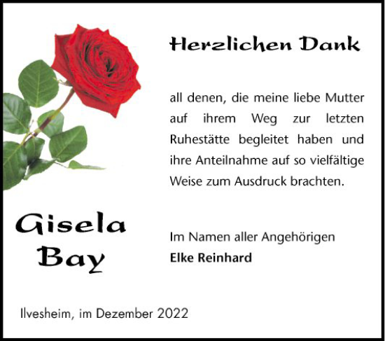 Traueranzeige von Gisela Bay von Mannheimer Morgen