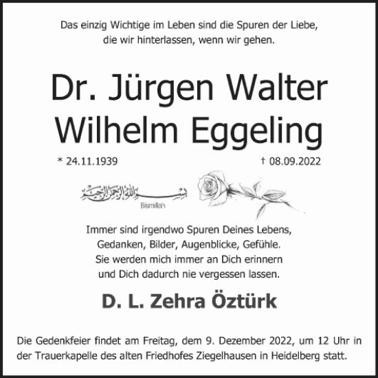 Traueranzeige von Jürgen Walter Wilhelm Eggeling von Mannheimer Morgen