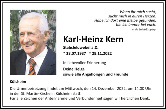 Traueranzeige von Karl-Heinz Kern von Fränkische Nachrichten