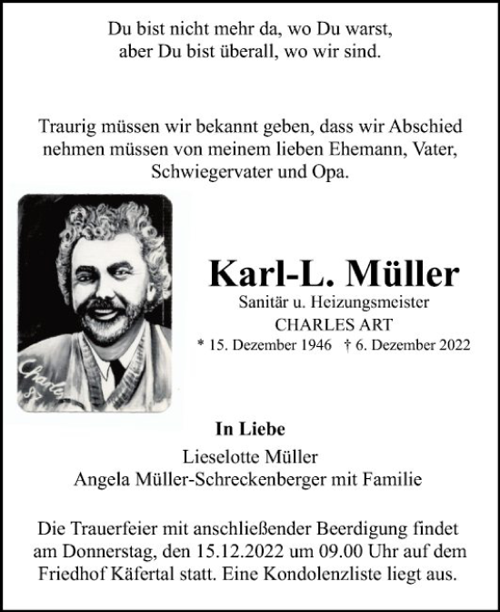 Traueranzeige von Karl-L. Müller von Mannheimer Morgen